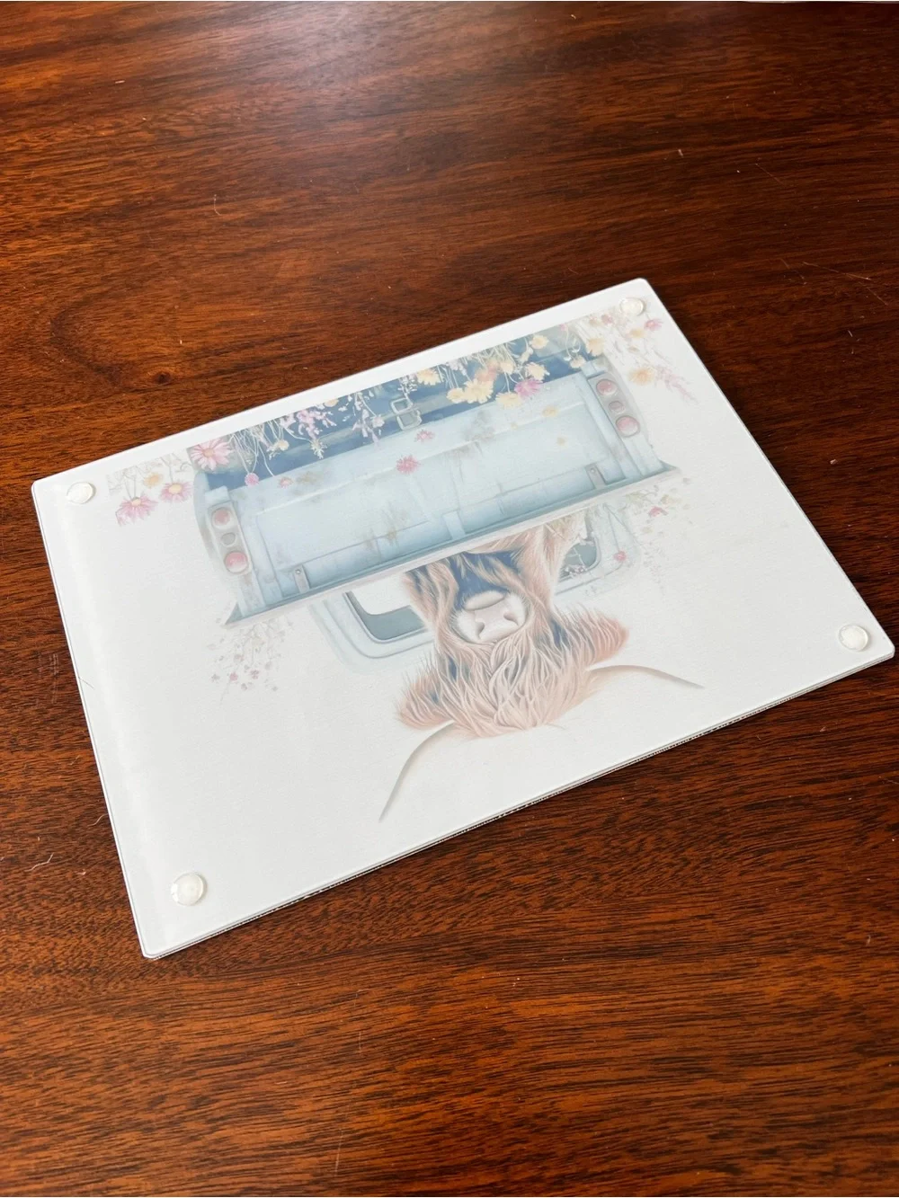 Highland Cow in Vintage Blue Truck glass cutting board